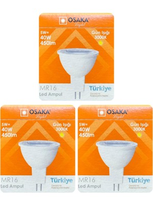 Rafta Osaka LED Çanak Ampul, 5W (40W), Sarı Işık 3000K, MR16 G4 Duylu, 3 Adet