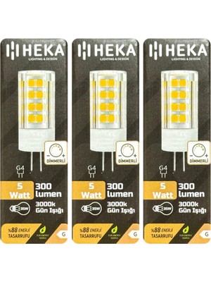 Rafta Heka 5W (35W) 3000K Sarı Işık G4 Duylu Dim Edilebilir LED Kapsül Ampul, 3 Adet