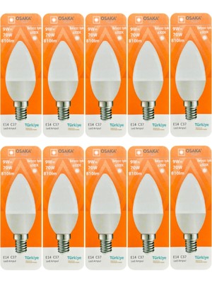 Rafta Osaka 9W (70W) Beyaz Işık (6500K) E14 LED Mum Ampul, 10 Adet