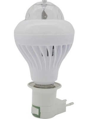 Rafta Rgb, Beyaz Döner Başlıklı LED Ampul E27 Fişli Duy Hediyeli Disko Topu