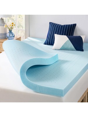 Rafta Best Price Mattress 4 Inç Havalandırmalı Hafızalı Köpük Yatak Üstü, Soğutma Jeli Infüzyonu, Certipur-Us Sertifikalı, Tam Mavi