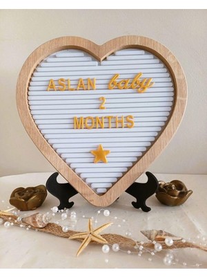 Rafta Fikirstore Ahşap Kalp Çerçeveli Özelleştirilebilir Mesaj Panosu Gold Renk Harf Setli