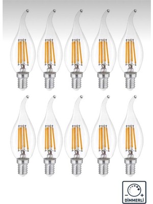 Rafta Edison 10 Adet LED Filament Ampul, E14 Duy, 4W, Kıvrık Buji, Gün Işığı, Dimmerli