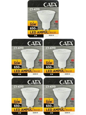 Rafta Cata 9W (50W) Beyaz Işık (6500K) Dim Edilebilir GU10 Duylu LED Spot Ampul, 5 Adet
