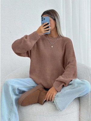 Dier Moda Kadın Selanik Örgü Over Size Triko Kazak