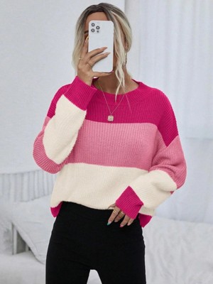 Dier Moda Kadın Oversize Çizgili Triko Kazak, Çizgili Kazak