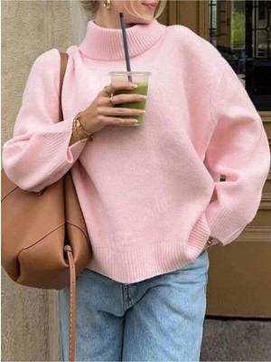 Dier Moda Kadın Tereyağ Sarı Balıkçı Yaka Oversize Triko Kazak, Triko Kazak FMODA1981