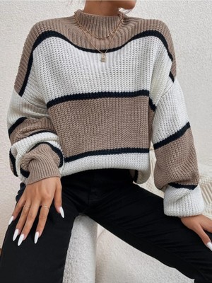 Dier Moda Kadın Çizgili Oversize Kazak