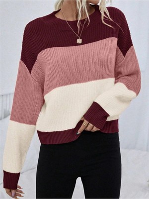Dier Moda Kadın Oversize Çizgili Triko Kazak, Çizgili Kazak