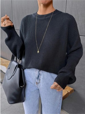 Dier Moda Lacivert Kadın Oversize Triko Kazak