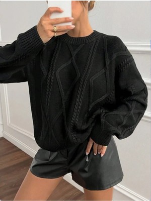 Dier Moda Kadın Bisiklet Yaka Oversize Triko Kazak FMODA201