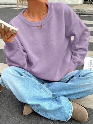 Dier Moda Lila Bisiklet Yaka Oversize Triko Kazak FMODA1972