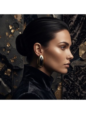 Mysofya Altın Kaplama Gold Detaylı Siyah Renginde Vintage Elips Küpe