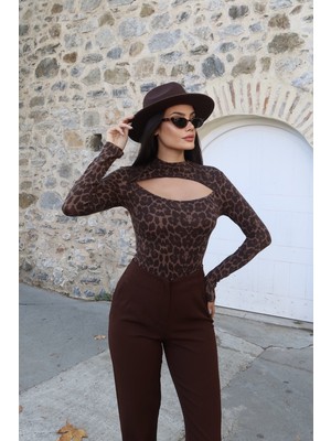 Kechi Woman Leopar Desenli Pencereli Bluz Leopar