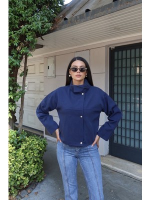Kechi Woman Gabardin Kumaş Dik Yaka Çıtçıtlı Ceket Lacivert