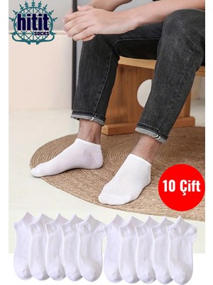 Hitit Socks Hitit Sock Erkek 10 Çift Premium Kalite Pamuklu Düz Patik Beyaz