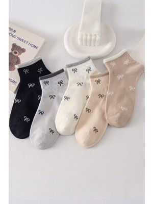 Hitit Socks Kadın 5 Çift Premium Kalite Mini Kurdale Desenli Sevimli Kısa Kolej Ayak Bileği Çorabı Çok Renkli 35 - 42