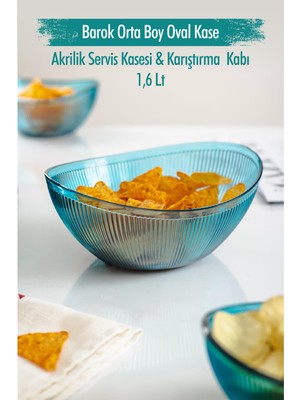 Hace Bazaar Akrilik Barok Aquamarin Orta Boy Oval Meyve & Salata Kasesi & Karıştırma Kabı / 1,6 Lt  (Cam Değildir)