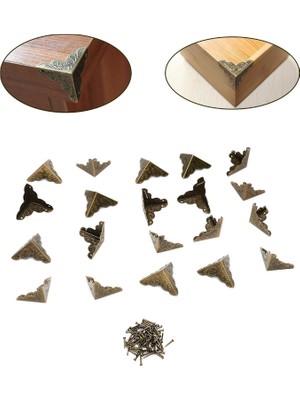 Tr Kutu, Ahşap Kutu, Fotoğraf Çerçevesi, Masa ve Sandalye, Dolap, Metal Köşe Mobilya Güvenlik Koruyucu, Vintage Bronz, 20'li Set (Çiviler Içerir)