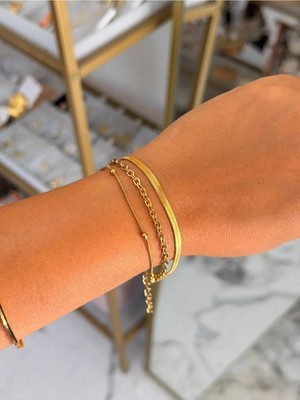 LinAlya Jewelry 3'lü Model Gold Zincir Bileklik