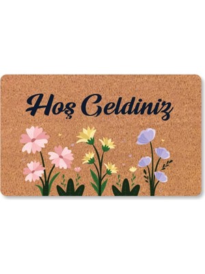 Tr M&h Quality(45) Modern Dijital Baskı - Hoş Geldiniz Yazalı Paspas - Kaymaz Taban Kapı Önü Paspası Bej 45 x 70