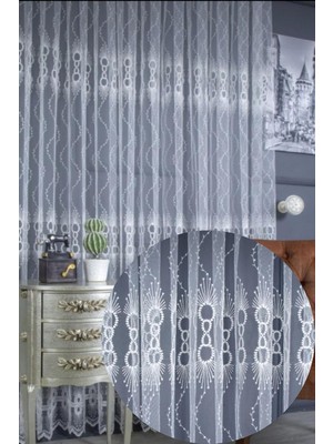 Tr Özgün Perde (3953) Üst Kalite Sanal Nakışlı Tül Perde (1x2,5 Pile) Beyaz 150 x 250