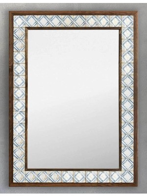 Tr Oscar Stone Decor Ahşap Çerçeveli Mozaik Taş (Mermer) Ayna 53X73 cm Doğal Ayna Eskitme Seramik Desen AYN5070-110