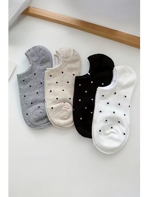 Hitit Socks Kadın 4 Çift Nokta Desenli Yüksek Pamuklu Görünmez Babet Çorap Çok Renkli