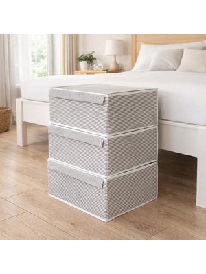 Tr Çok Amaçlı Düzenleyici Kapaklı Sandık Tipi Kutu Hurç Organizer 3 Lü Set (Gri, Baza 50 x 40 x 19)