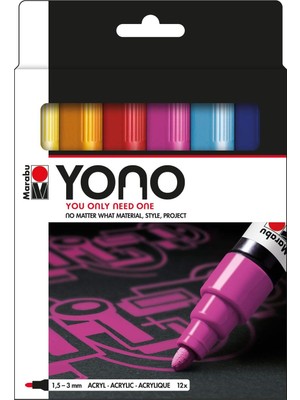 Tr 124000004004 – Yono Marker Seti, 12 Renkli, Çok Yönlü Akrilik Kalem, Japon Yuvarlak Uçlu, 1,5 – 3 Mm, Su Bazlı, Işığa Dayanıklı ve Suya Dayanıklı, Neredeyse Tüm Zeminler Için