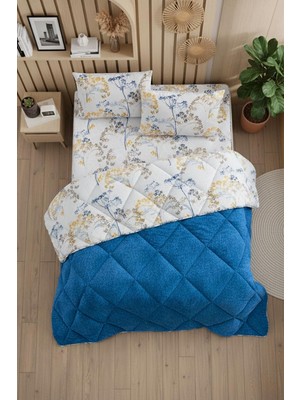 Tr Nordelle Battal Boy Lüx Wellsoft Yorgan Çift Taraflı - 2 Adet Yastık Kılıflı Yorgan Seti 215X235 cm (Mavi-Sarı)