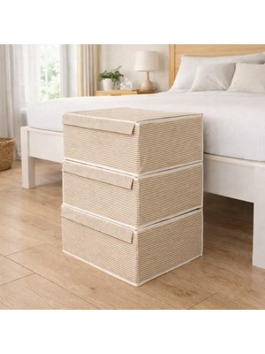 Tr Çok Amaçlı Düzenleyici Kapaklı Sandık Tipi Kutu Hurç Organizer 3 Lü Set (Kahverengi, Baza 50 x 40 x 19)
