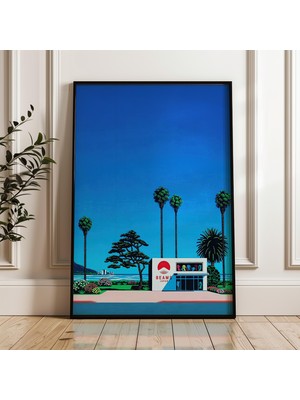 Ninastore Palmiye Ağaçları ve Modern Bina Japon Şehri Pop Dijital Poster Indirme