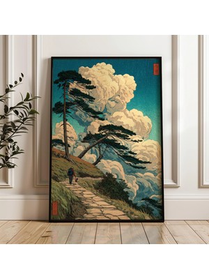 Ninastore Çam Ağaçlarıyla Dağ Yolu Geleneksel Japon Dijital Poster Indir