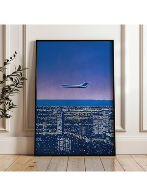 Ninastore Uçaklı Gece Şehir Manzarası Japon Şehir Pop Dijital Poster Indir