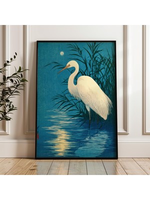 Ninastore Beyaz Balıkçıl Kuşu Japon Vintage Tarzı Dijital Poster Indirme