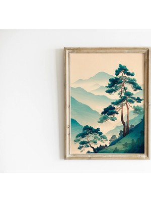 Ninastore Japon Çam Ağacı Dağ Duvar Sanatı Baskısı Japandi Manzara Dekorasyonu Minimalist Asya Doğa Posteri Yatak Odası Oturma Odası Için Dijital Indirme