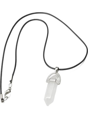 Tr Doğal Kristal Kolye – Siyah Deri Kordonlu Unisex Kristal Taş Kolye