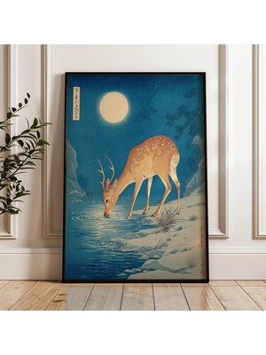 Ninastore Ay Işığında Su Içen Geyik Japon Ukiyo-E Dijital Poster Indirme
