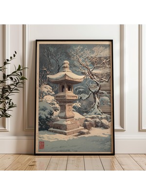 Ninastore Karlı Japon Bahçesi Taş Fener Geleneksel Japon Dijital Poster Indir