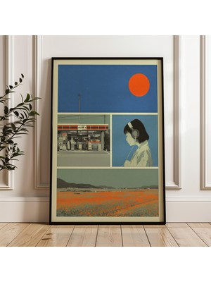Ninastore Retro Japon Y2K Posteri, Indie Oda Dekorasyonu, Estetik 90'lar Vaporwave Baskı, Vintage Japon Duvar Sanatı, Turuncu Mavi Poster, Dijital Indirme