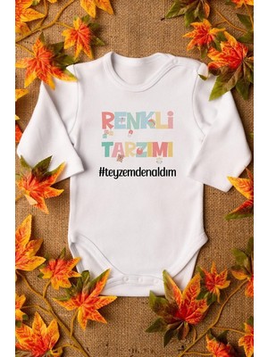 Tr ORGANIK%100 Pamuk Renkli Tarzımı Teyzemden Aldım Bebek Body Uzun Kollu Çıtçıtlı Badi Zıbın 5271, 0-3 Ay
