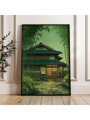 Ninastore Yağmur Altında Geleneksel Japon Evi Animasyon Tarzı Dijital Poster Indir