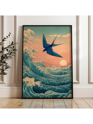 Ninastore Kırlangıç ​​kuşu ve Okyanus Dalgaları Japon Ukiyo-E Dijital Poster Indirme