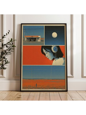 Ninastore Retro Japon Y2K Posteri, Indie Oda Dekorasyonu, Estetik 90'lar Vaporwave Baskı, Vintage Japon Duvar Sanatı, Turuncu Mavi Poster, Dijital Indirme