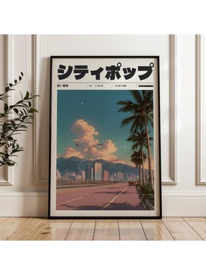 Ninastore Japon Şehir Pop Gün Batımı Manzarası Y2K Posteri Dijital Poster Indirme