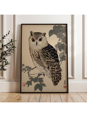 Ninastore Japon Baykuşu Posteri, Vintage Japon Sanat Baskısı, Oryantal Duvar Sanatı, Geleneksel Ahşap Baskı Tarzı, Zen Doğa Ev Dekorasyonu