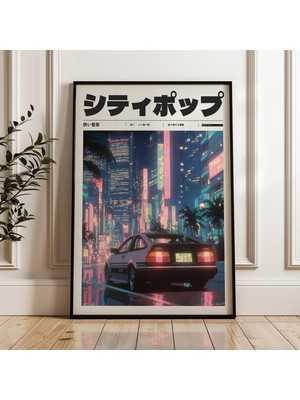 Ninastore Retro Araba Japon Neon Şehir Manzarası Y2K Posteri Dijital Poster Indir