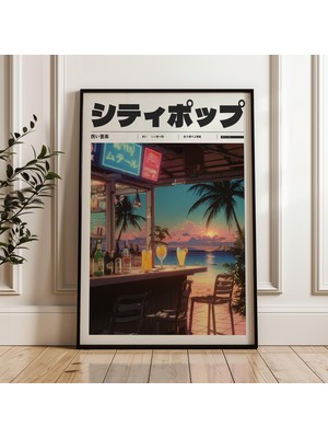 Ninastore Japon Şehir Popu Gün Batımı Plaj Barı Y2K Indie Poster Dijital Poster Indir