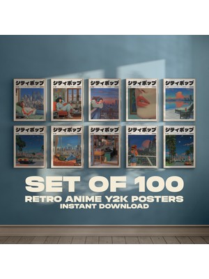Ninastore 100 Adet Y2K Poster Paketi, Vaporwave Poster Paketi, Dijital Indirme, Retro Japon Y2K Poster Paketi, Japon Şehir Popu Paketi, Retro Anime